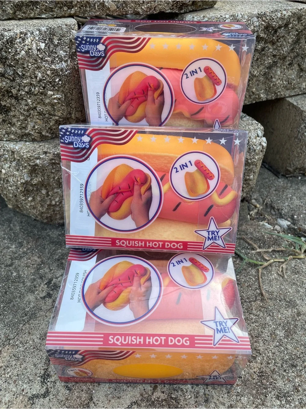 Sunny Days Squish Hot Dog Toy - Yellow Bun with Pink Sausage